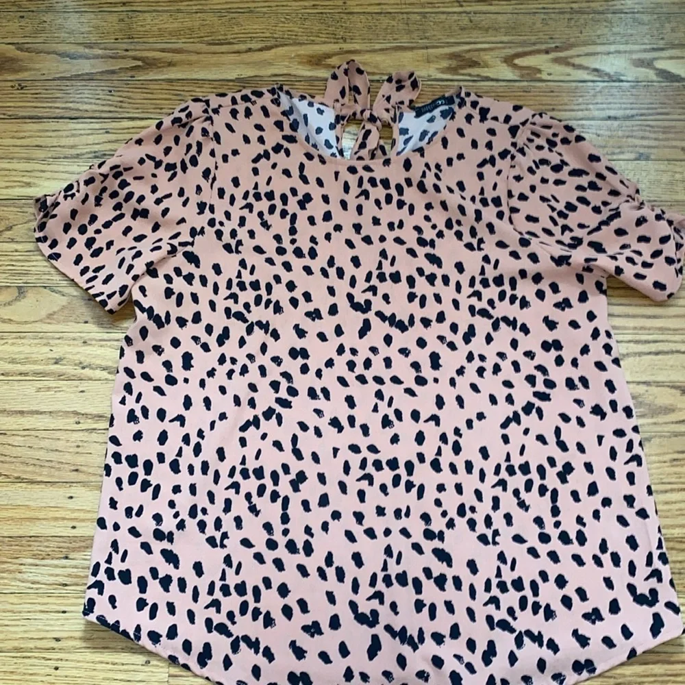 Papermoon Claudia Ruched Sleeve Blouse Coral and black size small top